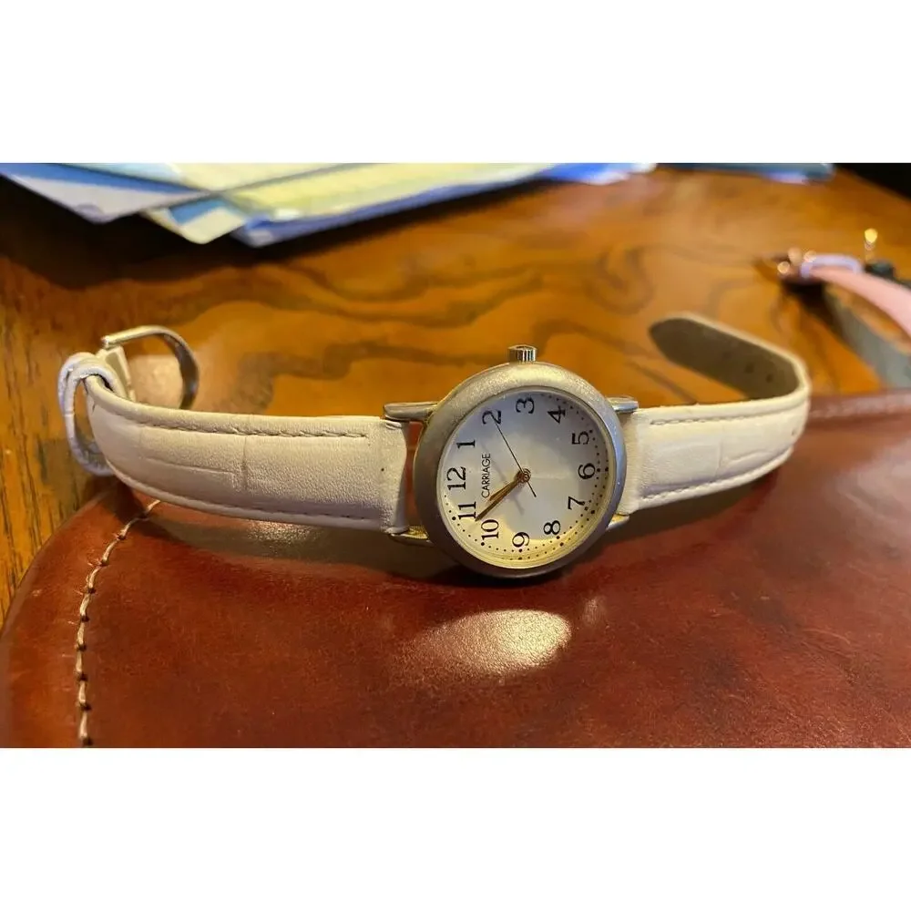 Women's Two Tone Carriage Watch, Water Resistant, White Band